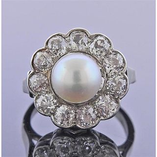 Antique Platinum Diamond Pearl Ring