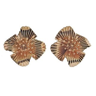 Mid Century Tiffany &amp; Co 14k Gold Flower Earrings