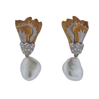 18K Gold Diamond Pearl Earrings