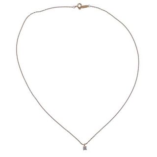Tiffany &amp; Co 18k Gold Diamond Solitaire Pendant Necklace