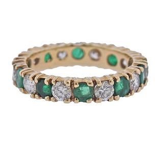 14k Gold Diamond Emerald Eternity Wedding Band Ring
