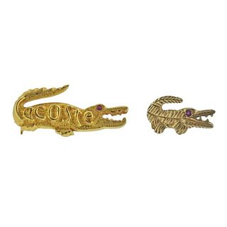 18K 14K Gold Lacoste Alligator Brooch Pin Lot of 2