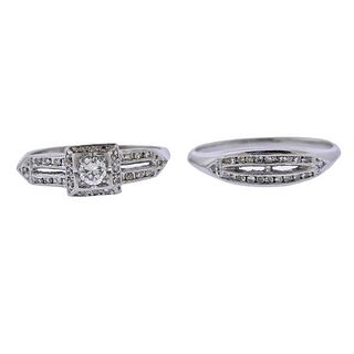 Mid Century Platinum Diamond Engagement Ring Lot of 2