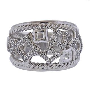 David Yurman Silver Diamond Quatrefoil Cable Tapestry Ring