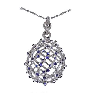 Paul Morelli Platinum Necklace Chain with Diamond Sapphire Pendant