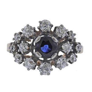 Palladium 14k Gold Diamond Sapphire Ring