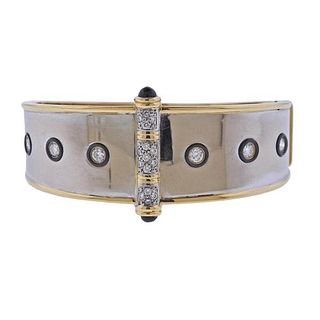 Puig Doria 18K Gold Diamond Onyx Enamel Bracelet