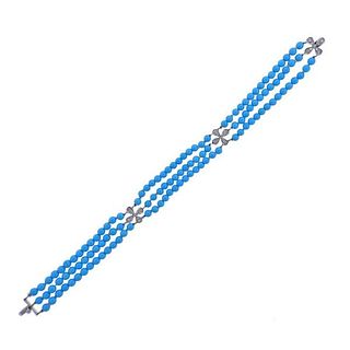 Cathy Waterman Platinum Diamond Turquoise Bead Bracelet