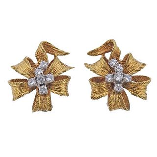 Kutchinsky 18K Gold Diamond Flower Clip on Earrings