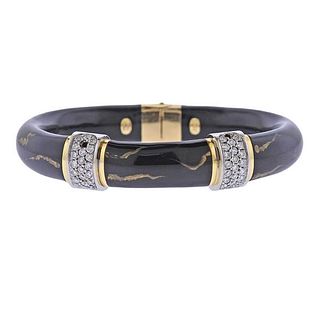 Soho 18K Gold Diamond Enamel Bangle Bracelet