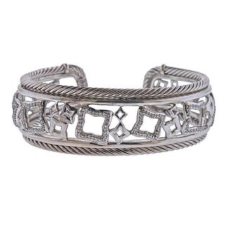 David Yurman Silver Diamond Tapestry Cuff Bracelet