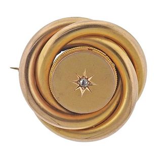 Antique 14K Gold Diamond Locket Brooch Pin