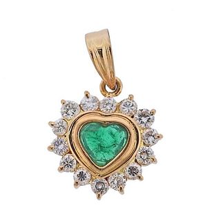18K Gold Diamond Emerald Heart Pendant