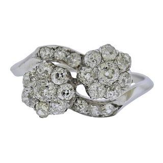 14K Gold Diamond Bypass Floral Ring