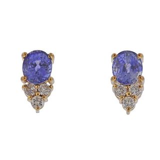 18K Gold Diamond Sapphire Stud Earrings