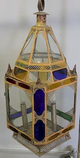 Moroccan Style Chandelier with Colored Glass.