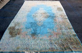 Vintage Blue Handmade Roomsize Kirman Carpet