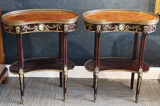 Pair of Bronze Mounted Kidney Shaped Side Tables