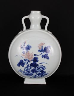 Chinese Blue/White Twin Handled Moon Flask