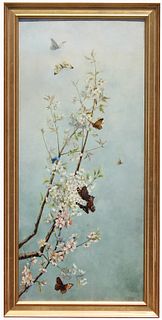 American School (19th C.) Painting of Butterflies