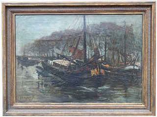 Early 20th C. Impressionist Harbor Scene, Signed