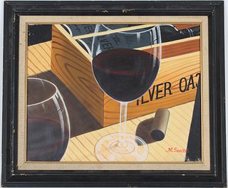 Vintage Still Life Painting, Red Wine