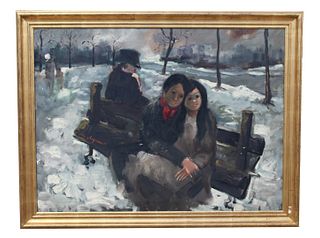Large Russian School Painting, Figures in Winter