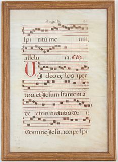 17th C. Vellum Antiphonal Music Sheet