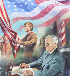 Dennis Lyall (B. 1946) "Flag Day Proclaimed" Oil