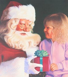 Ed Little (B. 1957) "Christmas w/ Santa" Original