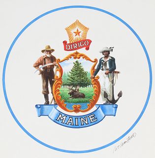 Mel Crawford (B. 1925) "Great Seal of Maine" WC