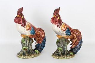 Pair of Italian Porcelain Roosters