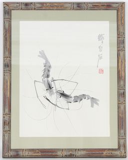 Chinese Watercolor Depicting Two Crayfish