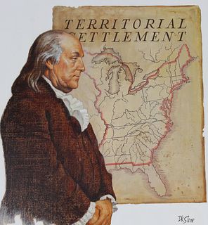 David Stone (1922-2001) "Map of America 1783" Oil