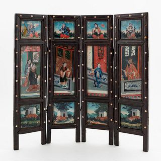 4 PANEL FIGURAL REVERSE PAINTED TABLE SCREEN