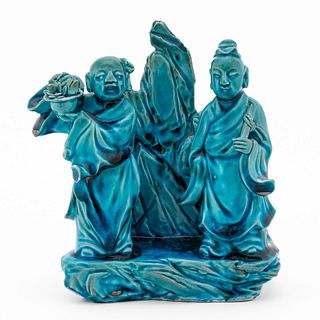 CHINESE TURQUOISE PORCELAIN IMMORTAL FIGURE GROUP