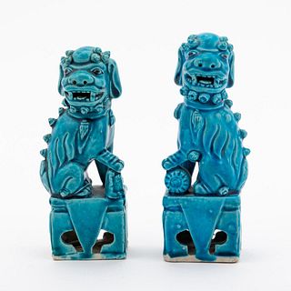 2 CHINESE TURQUOISE BUDDHIST LIONS, MALE & FEMALE