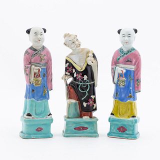 3 CHINESE PORCELAIN FIGURES ON TURQUOISE BASES