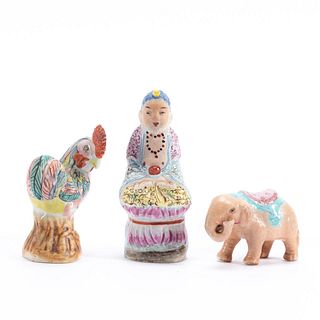 CHINESE GROUP OF 3 FAMILLE ROSE MINIATURES FIGURES
