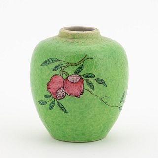 CHINESE LIME GREEN GINGER JAR WITH POMEGRANATES