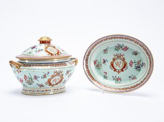 CHINESE EXPORT FAMILLE ROSE TUREEN & UNDERPLATE