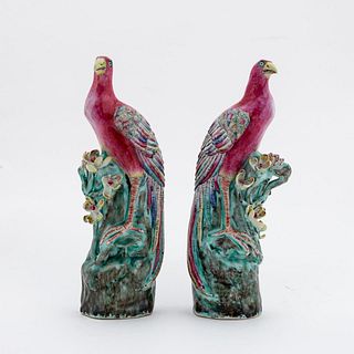 PAIR, CHINESE EXPORT FAMILLE ROSE PHOENIX FIGURES