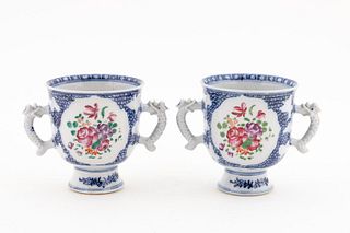 PAIR, CHINESE EXPORT PORCELAIN DRAGON HANDLED CUPS