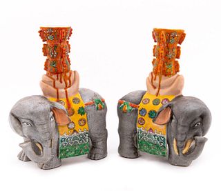 PR CHINESE EXPORT STYLE ELEPHANT FORM CANDLESTICKS