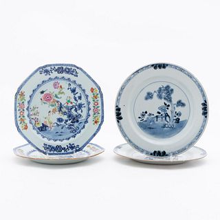 4 PC CHINESE EXPORT PORCELAIN PLATES, 2 PATTERNS