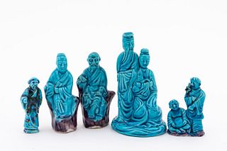 5 SMALL CHINESE EXPORT CERAMIC TURQUOISE FIGURES