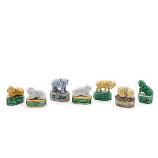 GROUP 7 CHINESE EXPORT BISCUIT ELEPHANT FIGURINES