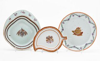3PC, CHINESE EXPORT ARMORIAL PORCELAIN DISHES