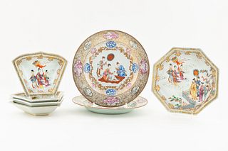 SEVEN PIECES OF CHINESE EXPORT WITH GILT
