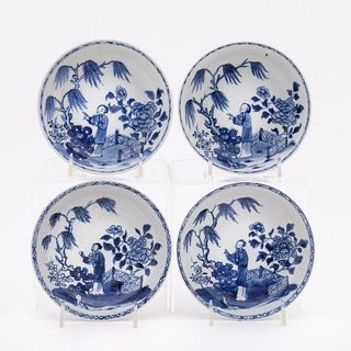 4PC CHINESE EXPORT BLUE & WHITE PORCELAIN SAUCERS